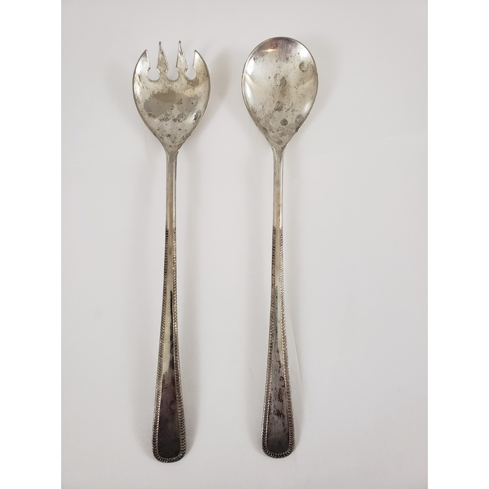 Vintage Silver Plated Serving Set Salad Fork & Spoon. 9 1/2” Dining Made Italy